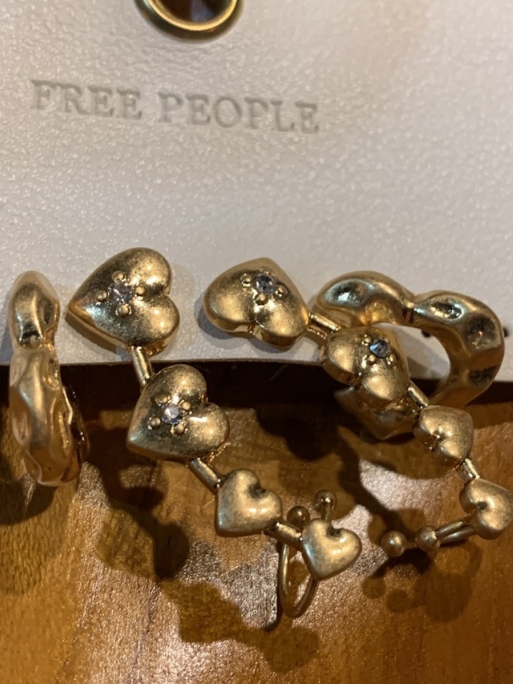 Free People Gold Earrings Set Hearts